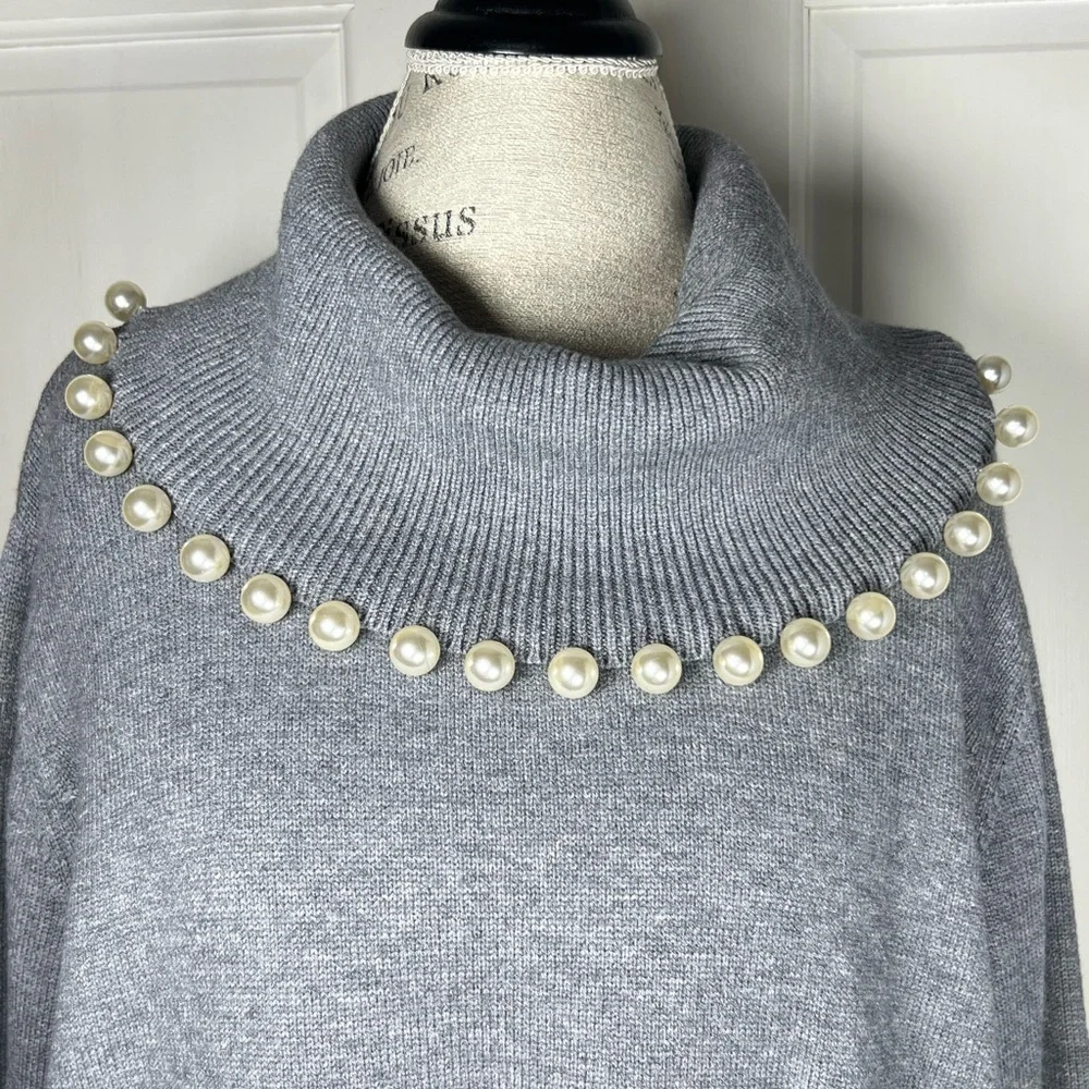 NWOT My Danielle Faux Oversized Pearl Gray Turtleneck Tunic Size 2X